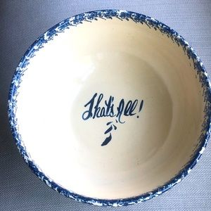 VTG Marshall Pottery Spongeware Popcorn Bowl “That’s All Popcorn is for Sharing”